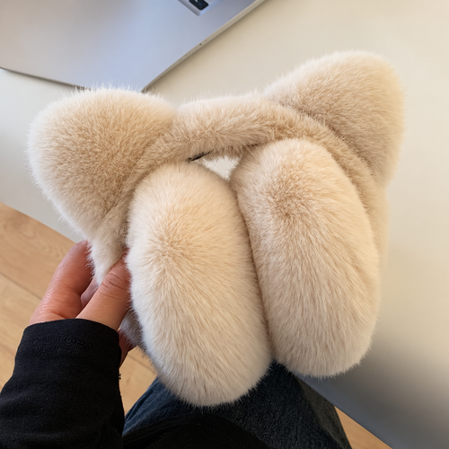 Beige plush cat-ear earmuffs